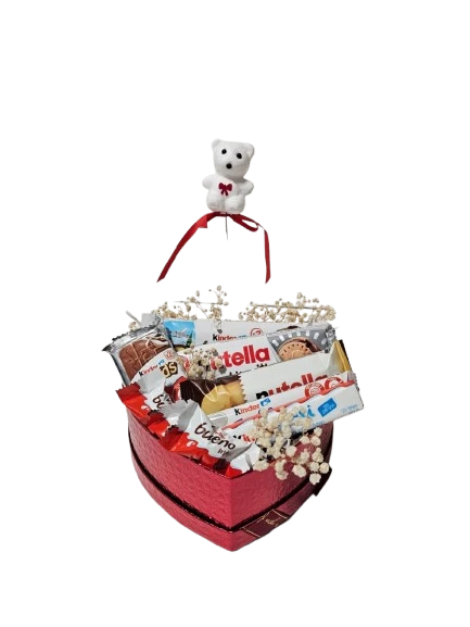 מארז לב אדום עם דובי - S